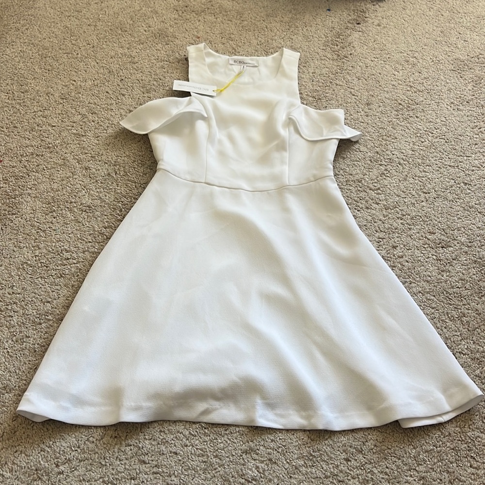BCBGeneration White Skater Ruffle Dress 4 NWT‎ - Picture 3 of 6